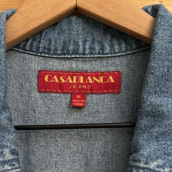 Vintage Casablanca Size Medium Denim Button Front Collared Sleeveless Maxi Dress - Picture 6 of 13